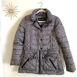 Guess Black & Grey Heathered Print Puffer Jacket